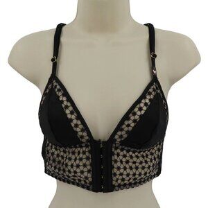 Victorias Secret Small Bralette Black Embroidered Mesh Boning Front Close NEW